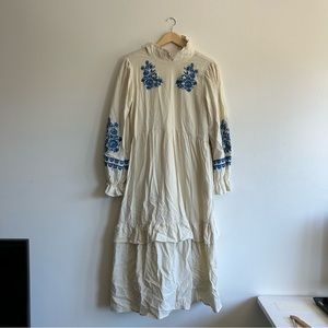Blue and white vintage embroidered dress